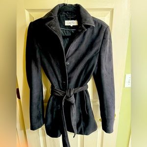 Calvin Klein Black Belted Coat, Size Small